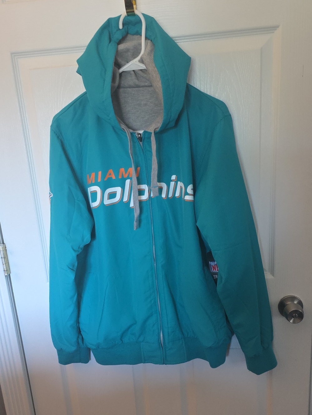 NWT - NFL Reversible Jacket - Miami Dolphins - Teal / Grey - Size Med
